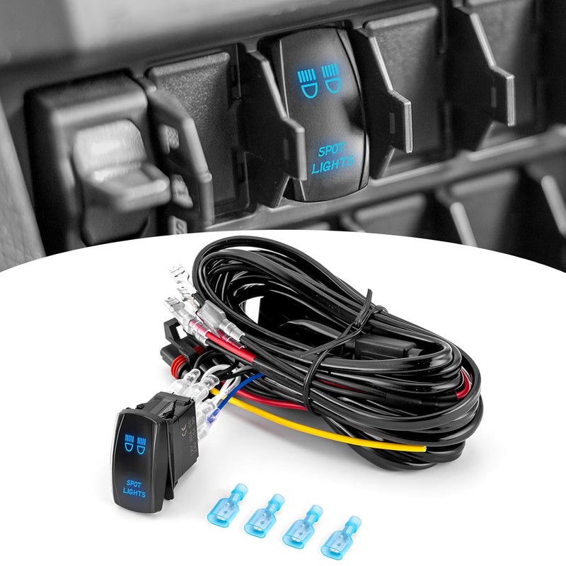 Wsays Plug & Play Spot Lights Wiring Harness Kit 12V 16AWG Pulse Power Bar Plug Connector Rocker Switch 2 Lead Wiring Harness Kit Compatible with Polaris Ranger RZR General 2018-2025 - Image 1